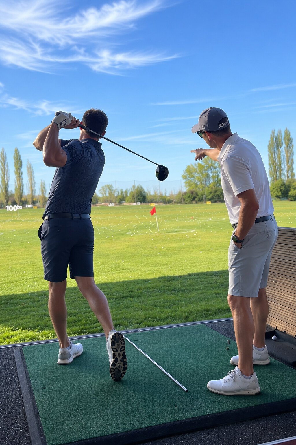Craig providing full-swing golf coaching at an outdoor driving range
