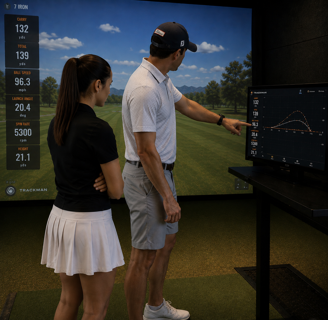Craig reviewing TrackMan golf data with a golfer